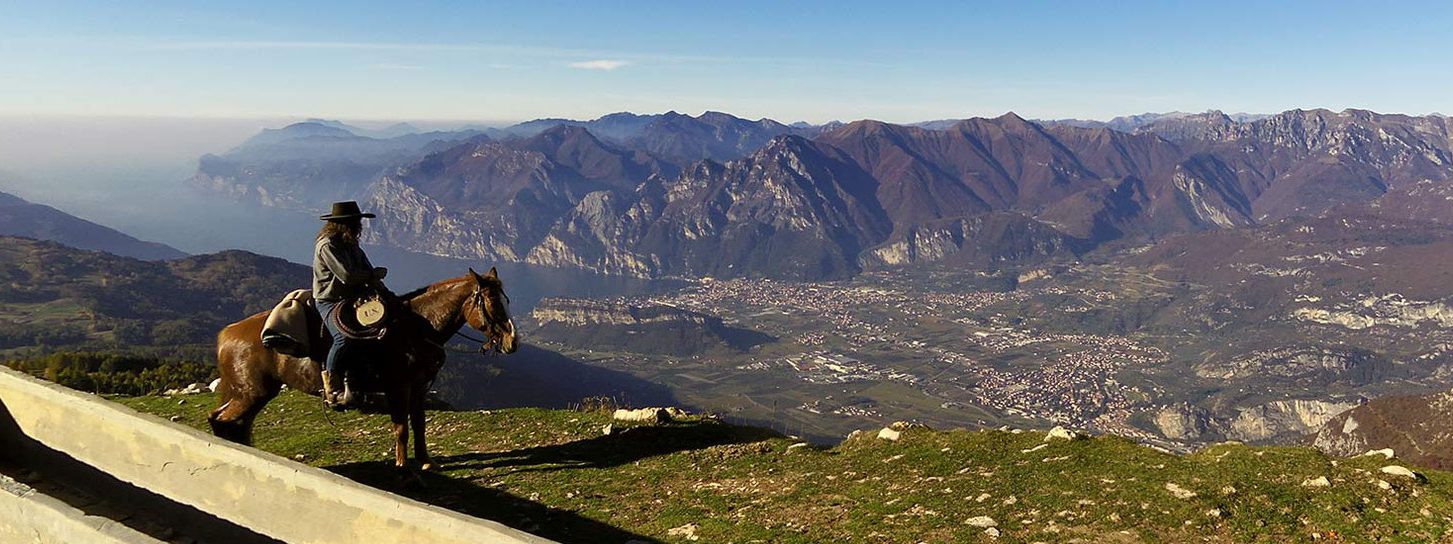 horse trekking dolomiti con panorama montagna